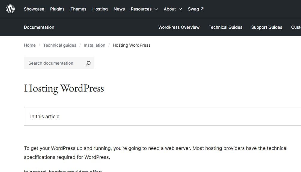 WordPress.org guide explaining that self-hosted WordPress needs a web server.